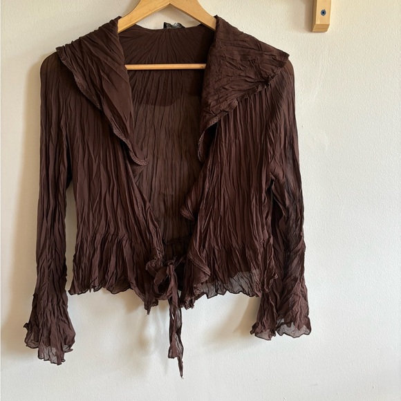 Vintage Clientèle Sheer Ruffle Tie-Front Blouse – Made in Canada (Fits S) - Picture 4 of 6